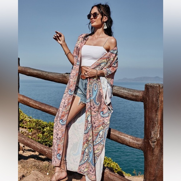 Paisley Long Kimono or Beach Coverup - Picture 5 of 6